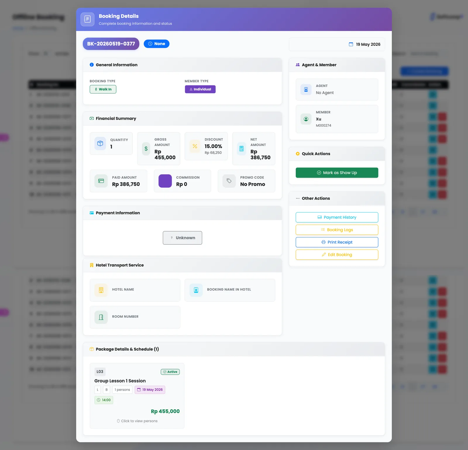 Odyssey Retail POS booking and transaction screen