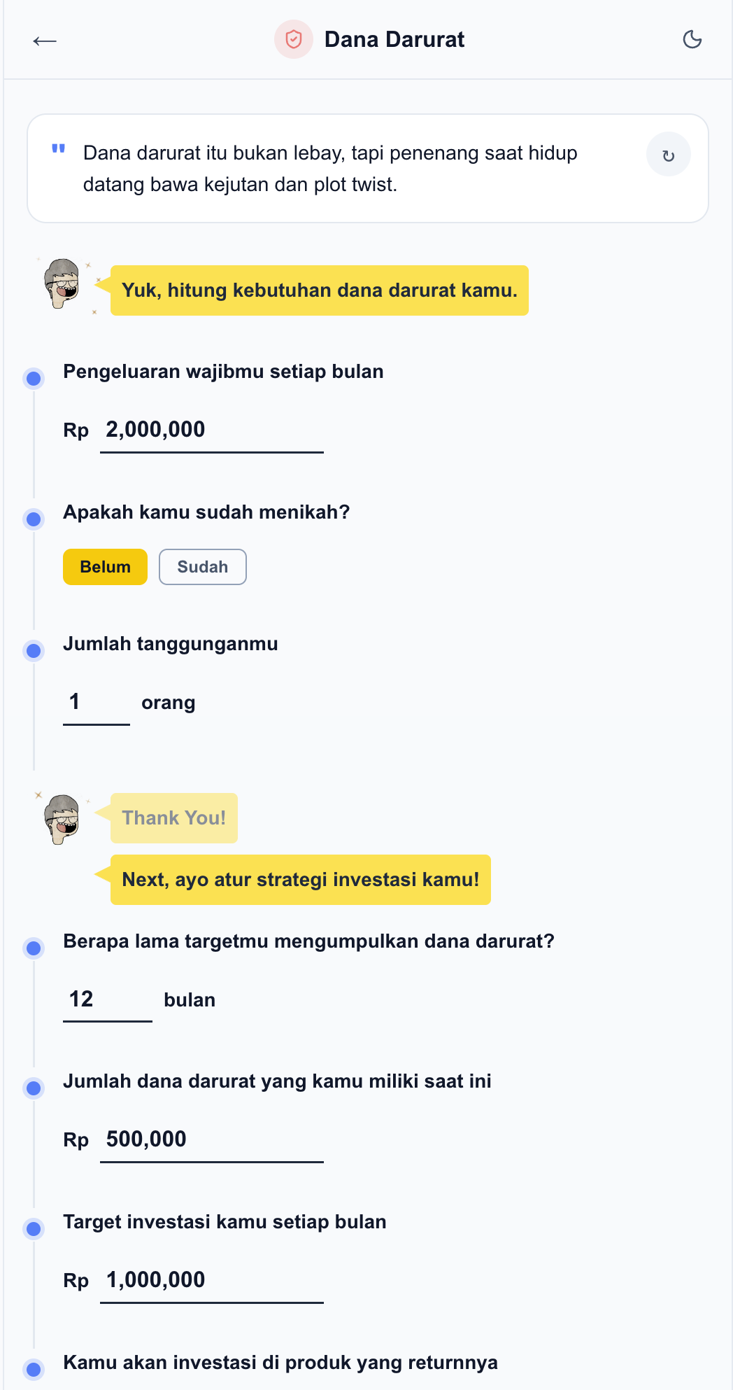 Dream Calc mobile financial input screen