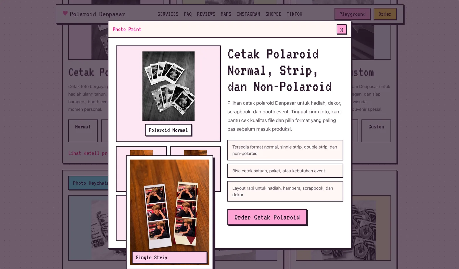 Polaroid Denpasar responsive website section screenshot